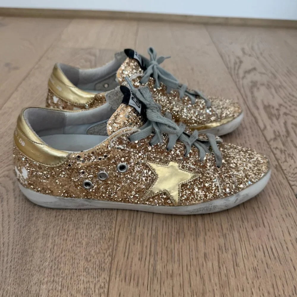 Golden Goose Superstar Low-Top Gold Glitter Sneaker 38 - Picture 2 of 10